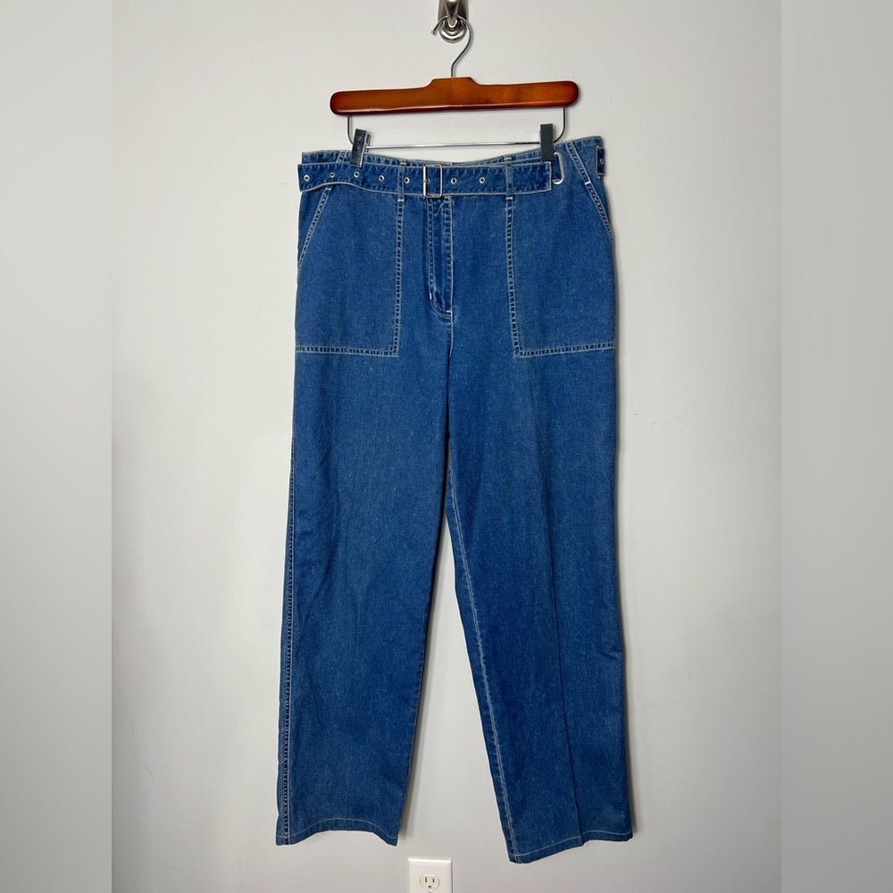 Lauren Ralph Lauren Denim 100% Cotton Jean Trousers Grommet Belt Size 14
